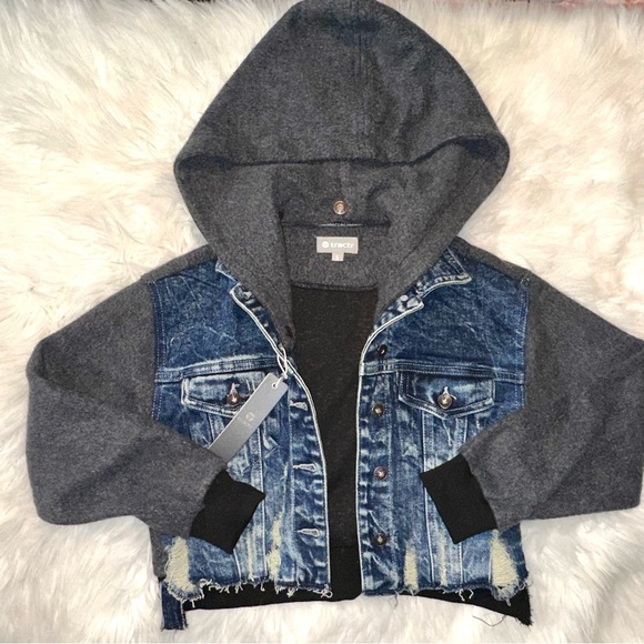 Tractr wool-blend Jean jacket hoodie- oversized hood - Picture 1 of 8